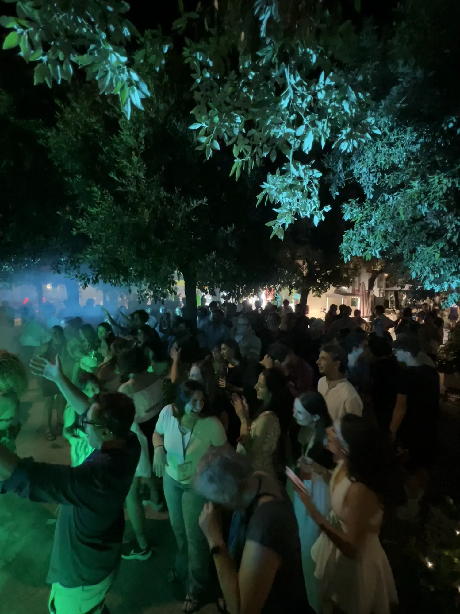 Serata nel garden di People Is You con pubblico e luci verdi